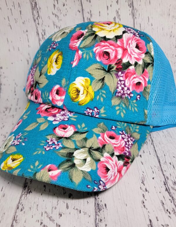 Floral Hat w/ Velcro Back - Blue