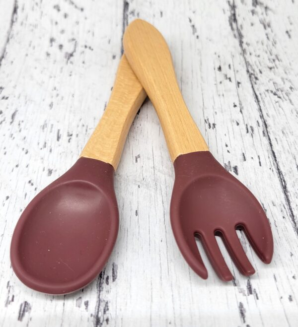 Kids Fork & Spoon Set w/ Wood Handle - Image 2