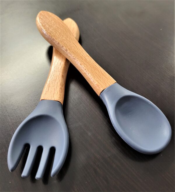 Kids Fork & Spoon Set w/ Wood Handle - Image 3