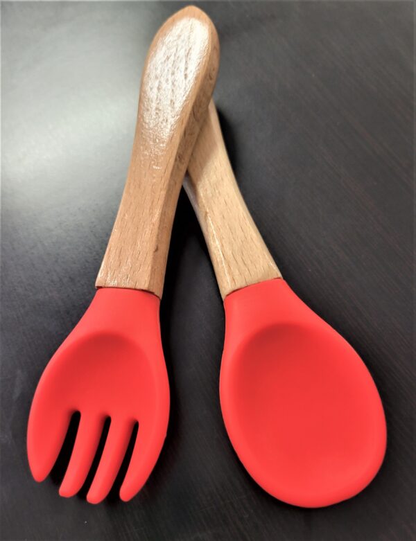 Kids Fork & Spoon Set w/ Wood Handle - Image 5