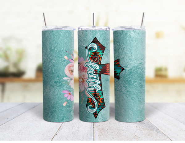 20 oz Skinny Tumbler - Faith Serape Cross